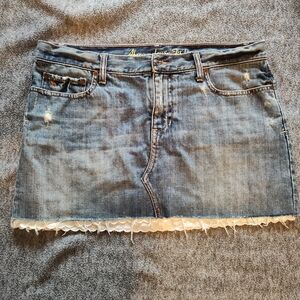 Abercrombie & Fitch Denim Mini Skirt with Lace Trim